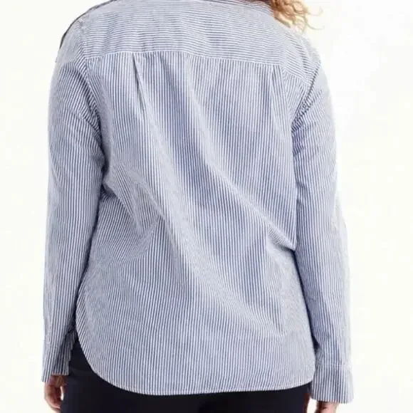 J. Crew Funnelneck Striped Shirt Blue White Button Long Sleeve Women's 4 - Picture 4 of 4